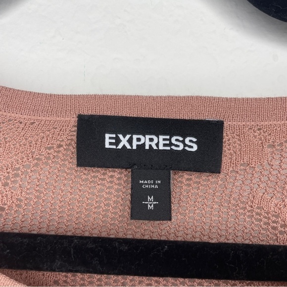 Express Lace Stitched Smocked Peplum Sweater Open Knit Rose Pink Romantic - Picture 8 of 9